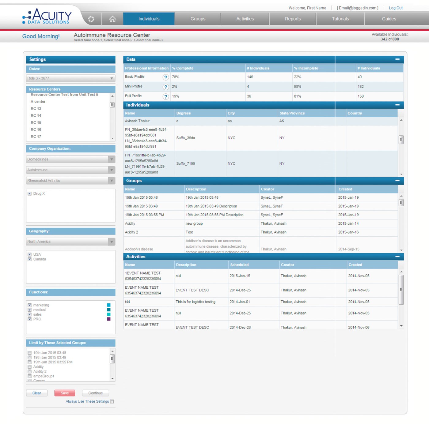 Acuity wireframe and final design for browsing