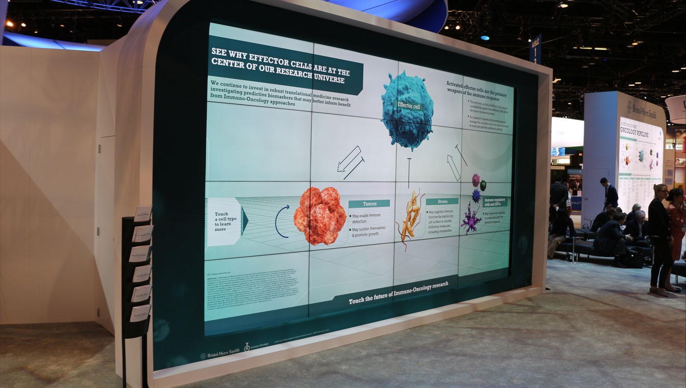 16x9 ft interactive booth display for immune-oncology storytelling