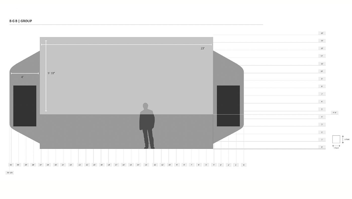 Full wall elevation with human figure for scale