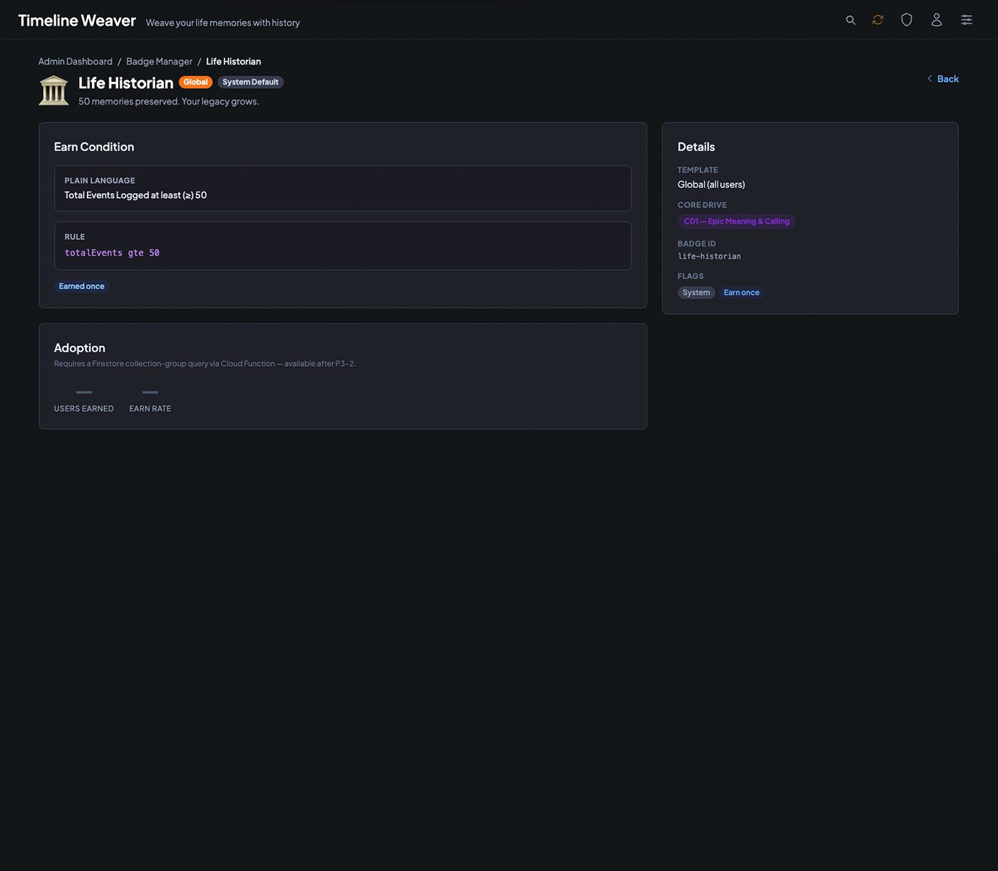 Life Historian badge detail